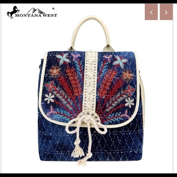 Montana west Embroidery floral Denim backpack - Picture 1 of 8